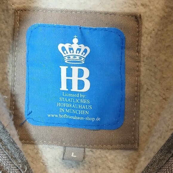 HOFBRAUHAUS MUNCHEN MEN'S LONG SLEEVES ZIP UP GRAY HOODED SWEATSHIRT SIZE LARGE - Picture 2 of 8